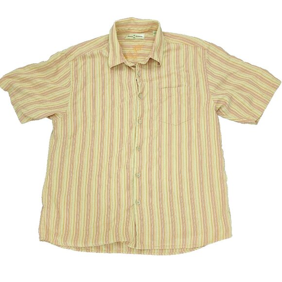 Tommy Bahama Button Shirt Mens XL Orange 100% Silk Pocket Short Sleeve Striped - Picture 1 of 10